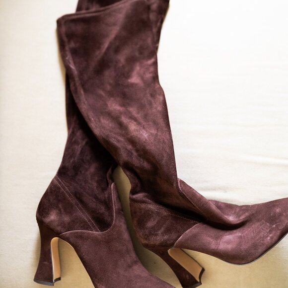 Coach Women's Pointed Toe Pull-On Knee High Boots - CECE - Brown Suede Size 7.5 - Picture 2 of 7